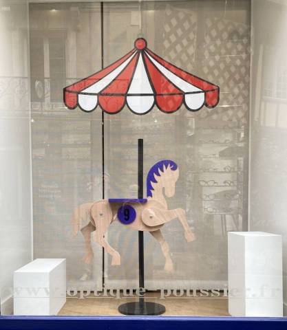 Sculpture 3D Cheval de Carrousel n�9 � Design Contemporain Bois et Violet Profond